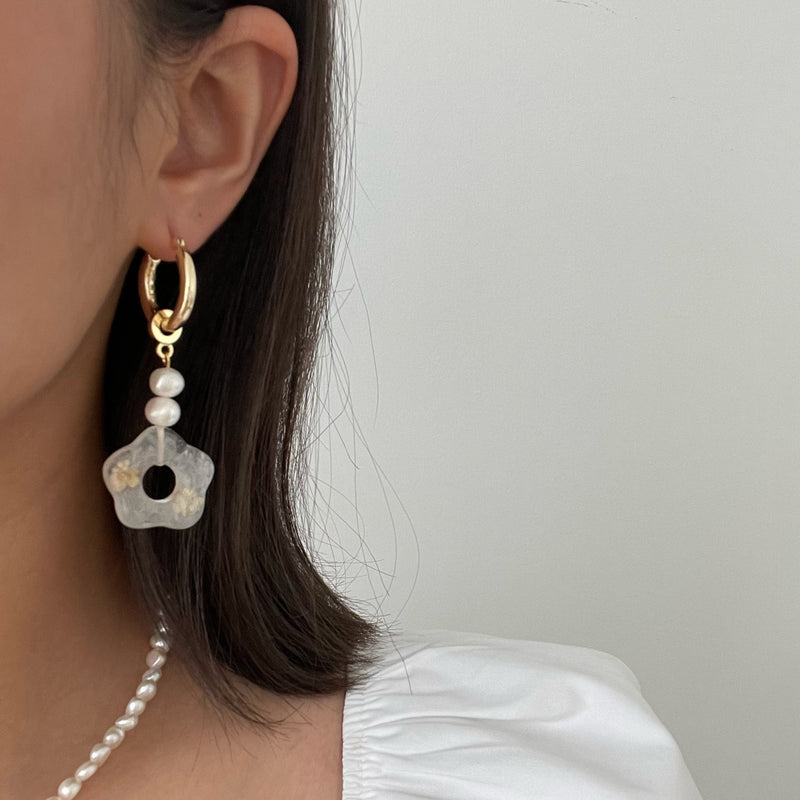 Dried Floral Pearl Earring Charm